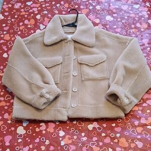 American Eagle Outfitters Tan Faux Fur Coat